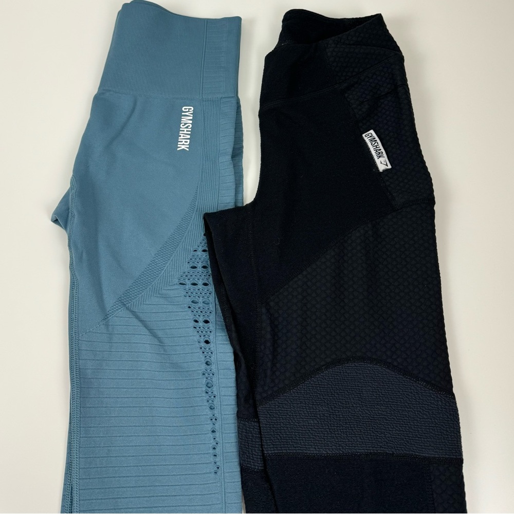 Lot of 2 Gymshark High Waisted Leggings Black (Ankle) And Blue (Crop) Size S